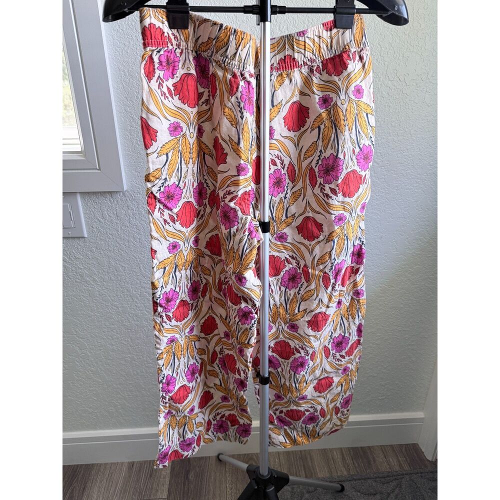 Rachel Zoe 100% Linen Flowy Baggy Wide Leg Floral Elastic Waist Pants Size M - Picture 3 of 4